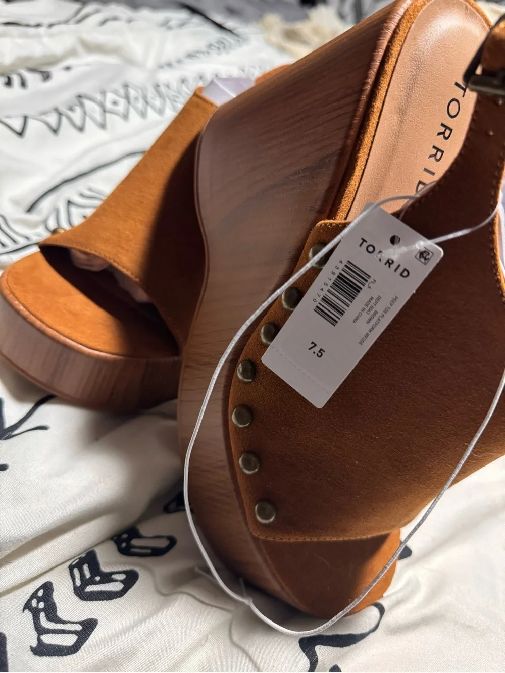 torrid Tan Suede Studded Wood-Platform Slingbacks